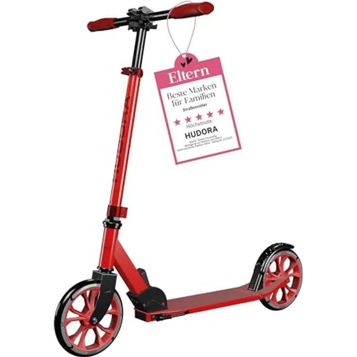Hudora Scooter 14452 Up 200, höhenverstellbar, Alu-Leichtbauweise, 200mm Rollen, rot