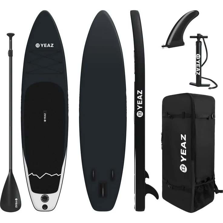 YEAZ Inflatable SUP-Board NALU - EXOTRACE - SET, Stand Up Paddle Board mit starkem Cross-Drop-Stitch-Konstruktion und Teleskop-Paddel, blau
