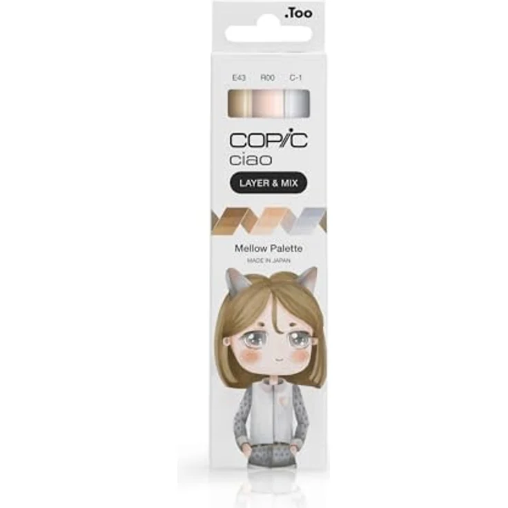Copic Ciao LAYER & MIX Mellow Palette, Marker Set mit 3 verschiedenen Farben, Layoutmarker mit mittelbreiter und Brush-Spitze, E-43 (Dull Ivory), C-1 (Cool Gray No. 1), R-00 (Pinkish White) – Bild 1