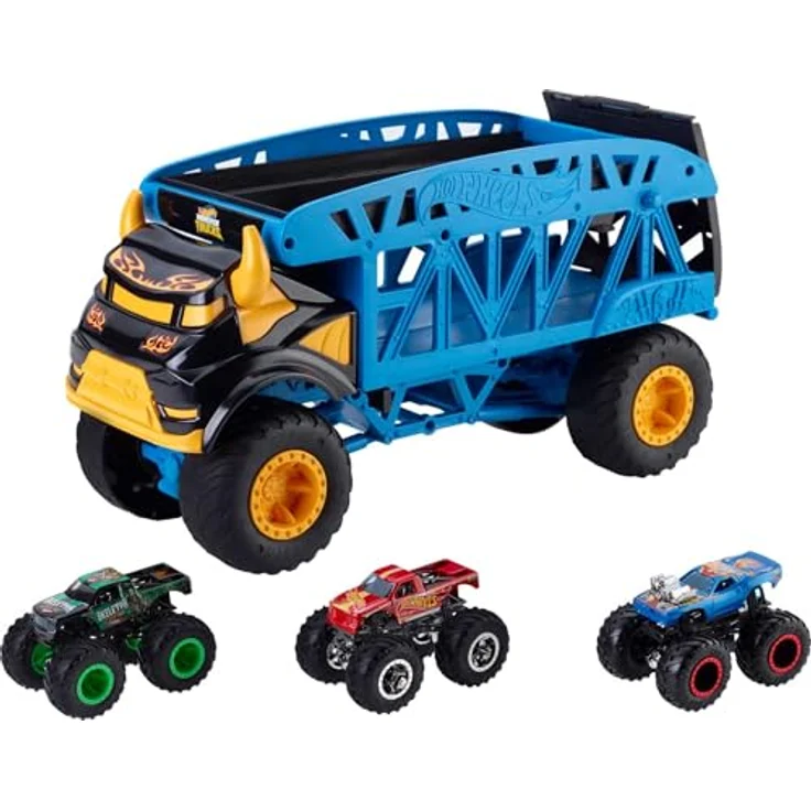 Hot Wheels Transportwagen Monster Trucks mit 3 Autos, Mehrfarbig (Mattel GGB64) – Bild 1