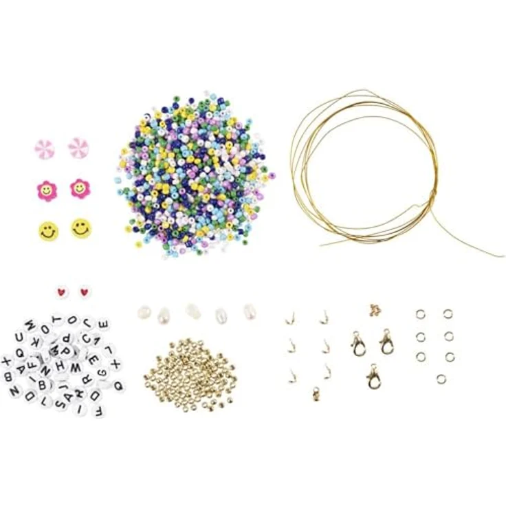 creativ company Kreativset Mini Bastelset Schmuck, Halsketten mit Süßwasserperlen, Holzperlen, Buchstabenperlen und Anleitung – Bild 5