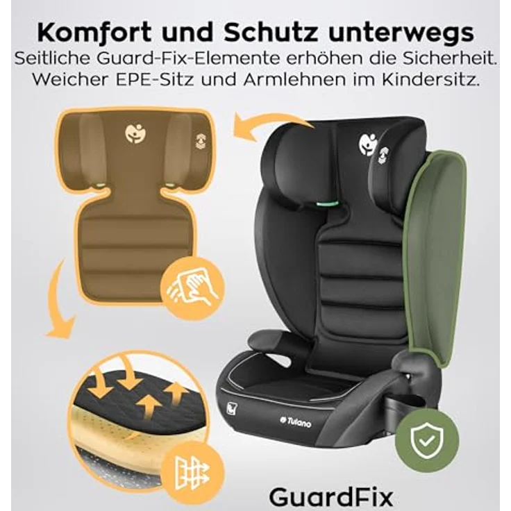 Tulano Joy 25, Kindersitz mit i-Size-Zulassung, verstärkter Kopfstütze, schwarz-grau – Bild 4
