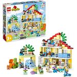 LEGO 10994 DUPLO 3-in-1-Familienhaus, Puppenhaus aus Bausteinen mit Push&Go Auto, 5 Figuren, 2 Tieren und Spielzeug-Lampe, Spielhaus Geschenk für Kleinkinder, Mädchen und Jungen ab 3 Jahren