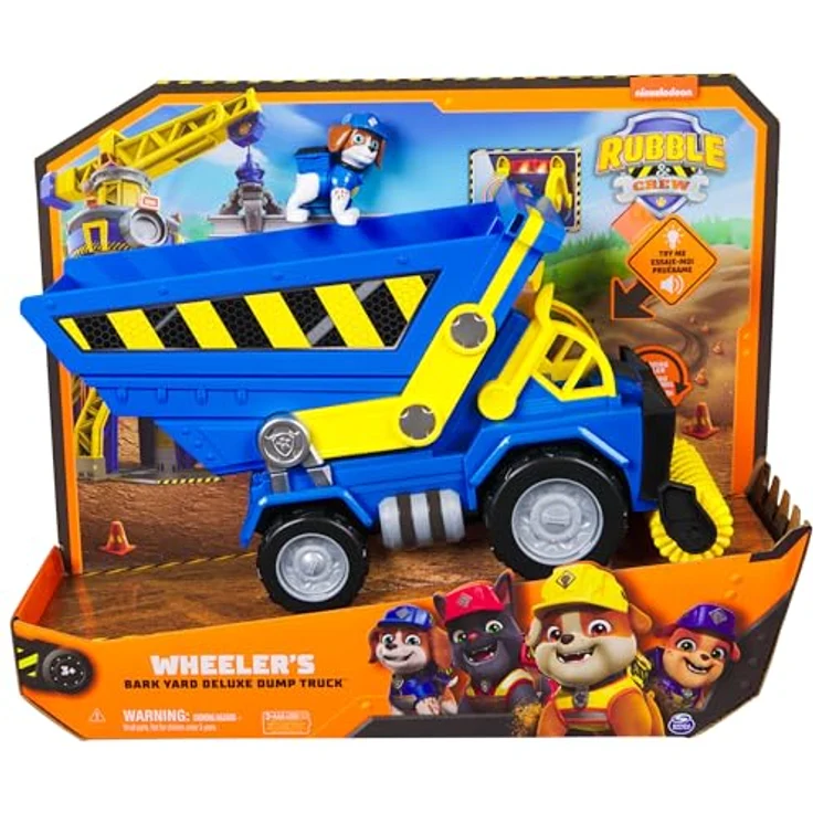 Spin Master Paw Patrol Rubble und Crew Wheeler Deluxe Truck, 38 cm Baufahrzeug mit Licht- und Geräuscheffekten sowie 5 cm Wheeler-Figur – Bild 2