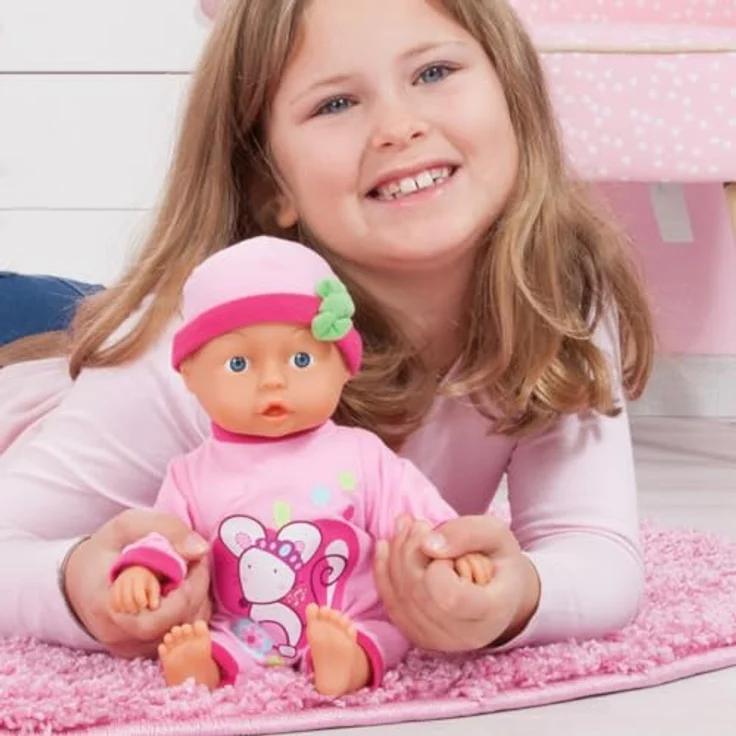 Bayer Babypuppe First Words Baby, 33 cm Weichkörperpuppe mit 24 Babysounds, inkl. Batterien – Bild 4