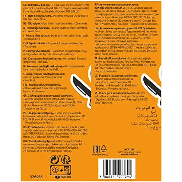 Bic M10 Clic, Kugelschreiber mit 0,8 mm Spitzenstärke, Schwarz, 50 Stück – Bild 4