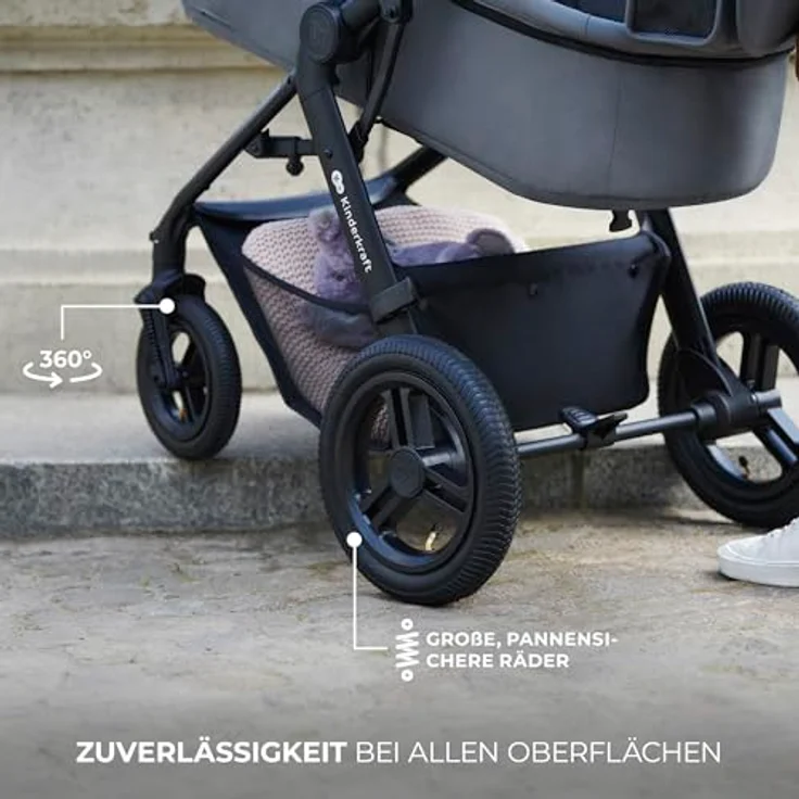 Kinderkraft MOOV 2 AIR 3-in-1 Kinderwagen, Aufblasbare Räder, 2-in-1-Sitz, inkl. Mink PRO i-Size, bis 27 kg, UPF50+ Verdeck, Grau – Bild 7