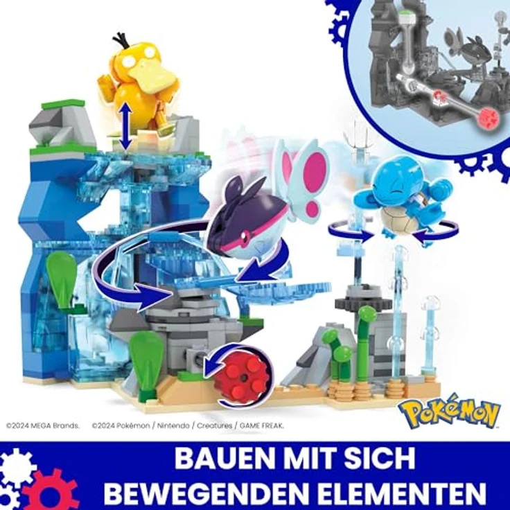 Mattel MEGA Pokémon Actionfigur-Bauspielzeug, Wasserabenteuer mit 319 Teilen und beweglichem Schiggy, Enton und Finneon, für Kinder, HXF79 – Bild 3
