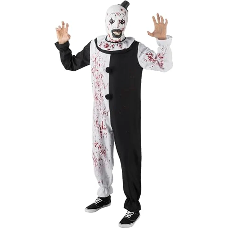 Chaks Terrifier Art the Clown Jumpsuit, Zweifarbiger Schwarz-Weiß Horror Look, Unisex Kostüm Overall für Halloween, Größe 164 – Bild 3