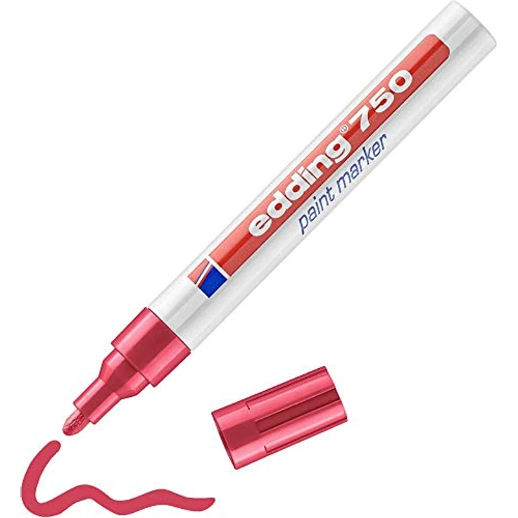 edding 750 Lackmarker - rot - 1 Stift - Rundspitze 2-4 mm - Lackstift zur Markierung und Beschriftung von Metall, Glas, Stein oder Kunststoff - hitzebeständig, permanent, wisch- und wasserfest – Bild 1