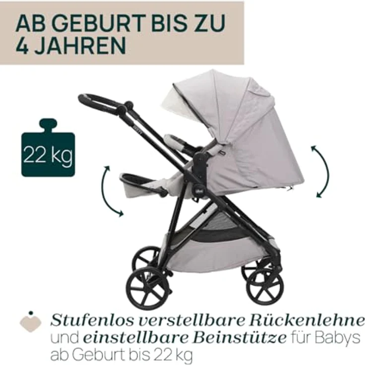 Chicco Seety Kinderwagen, leicht und kompakt, mit verstellbarer Rückenlehne, faltbar, UV50+ Sonnendach und Regenschutz, bis 22 kg, von 0 bis 4 Jahren – Bild 5