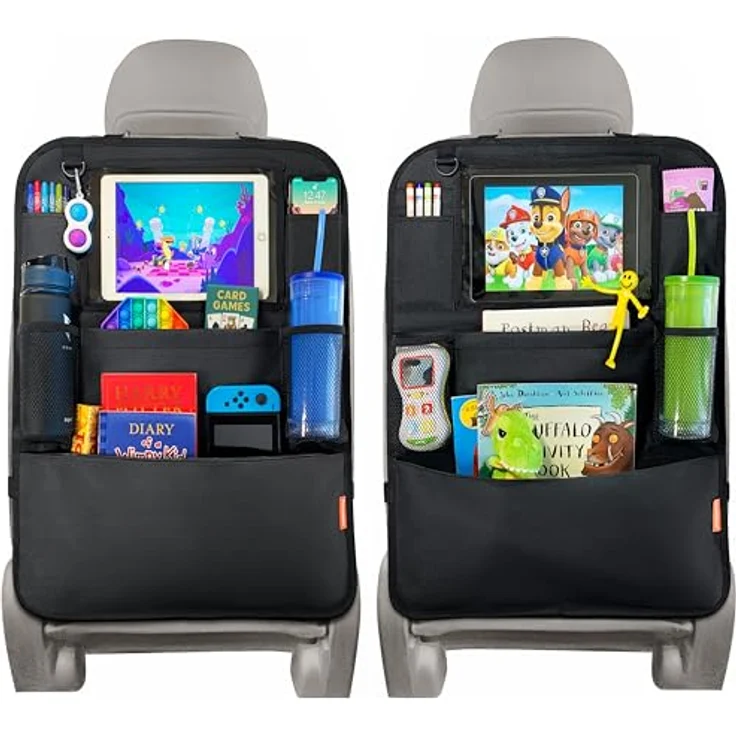 Huckaboo Rücksitz-Organizer für Kinder, Autositz-Organizer mit Tablet-Fach, vielen Taschen und Rücksitzschutz, Schwarz, 2 Stück – Bild 1