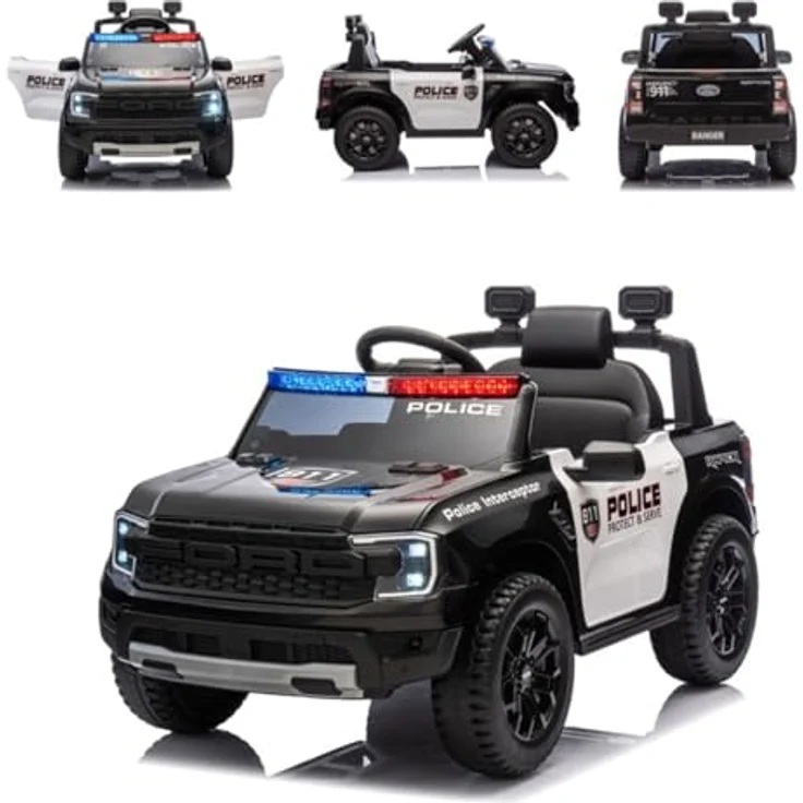 Chipolino Kinder Elektroauto Ford Police mit Bluetooth, Fernbedienung, Gurt, MP3, in schwarz – Bild 1