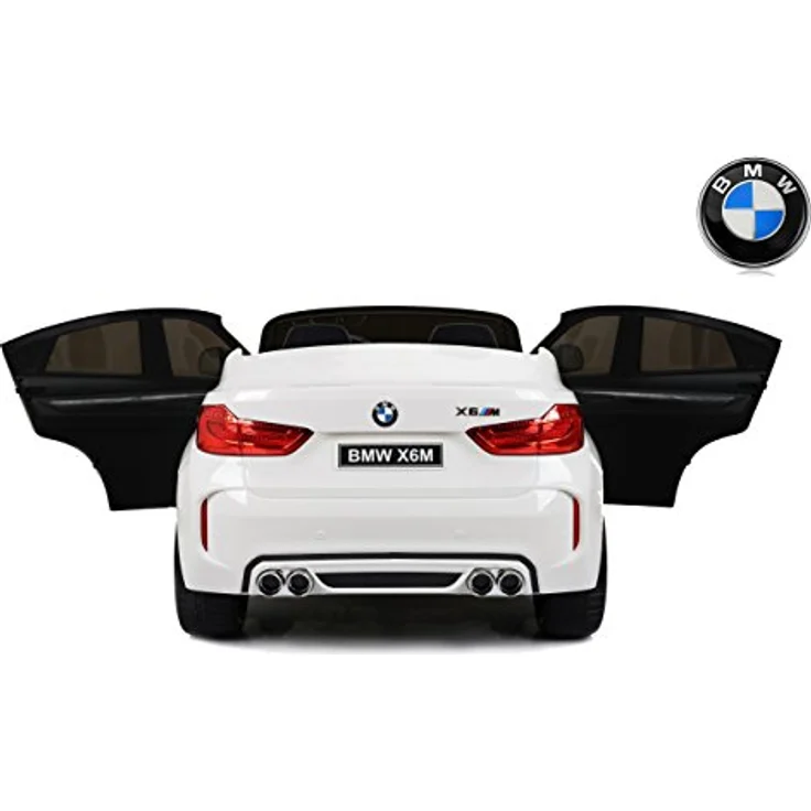 RIRICAR Elektroauto Kinder X6 M, Weiss, 2 x 120W, Zwei Sitze in Leder, Original lizenziert, Batteriebetrieben, öffnende Türen, Elektrische Bremse, 2X Motor, 12V10Ah Batterie, weiche Eva-Räder – Bild 5