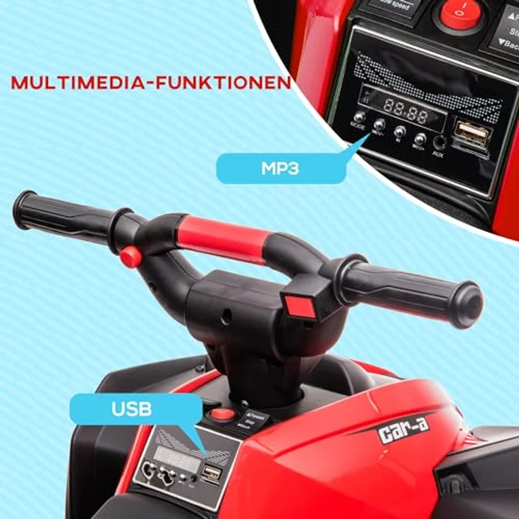 HOMCOM Elektro-Kinderquad Elektro-Quad, MP3-Musikplayer, USB-Anschluss, Belastbarkeit 25 kg, 3-6 km/h, Rot – Bild 4