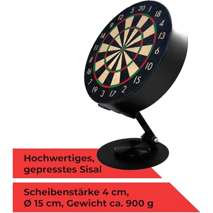 Karella Mini Dartboard Bulli, Miniatur Dartscheibe Ø 15 cm mit verstellbarem Metallständer, inkl. 6 schwarzen Steeldarts, für Zuhause, Schreibtisch, Deko, Geschenk – Bild 5
