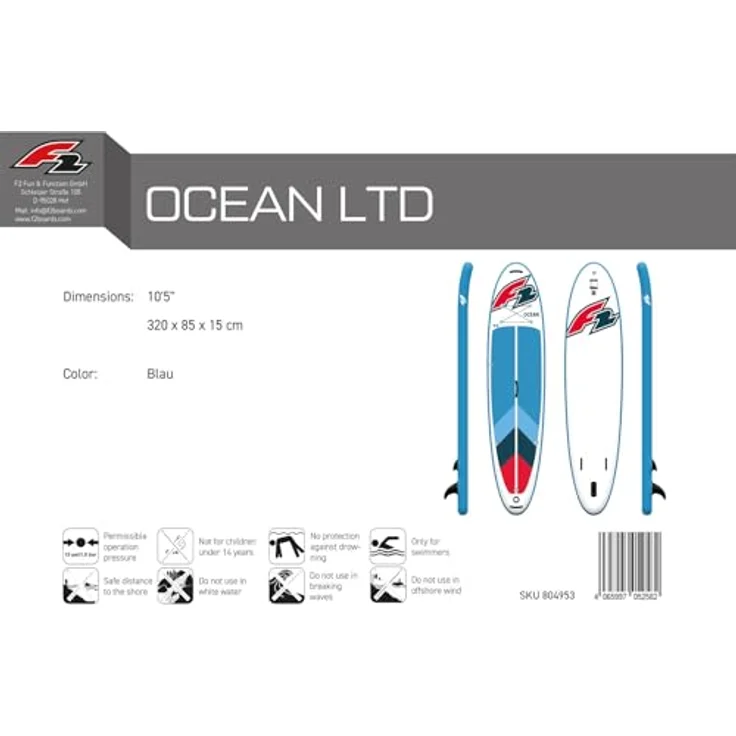 F2 Stand up Paddle Board OCEAN LTD SUP 10,5 Rot 2024/2025, aufblasbar mit Dropstitch-Material – Bild 3