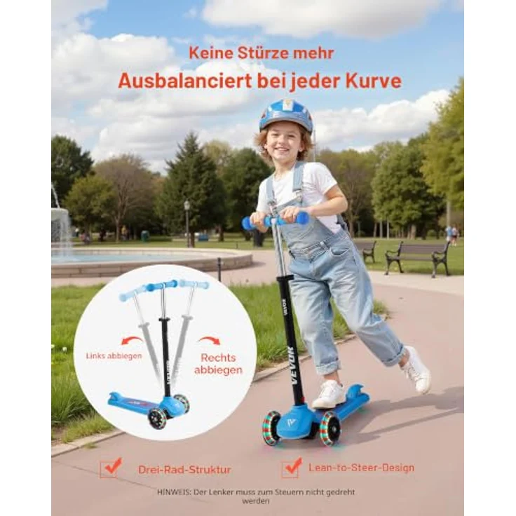 VEVOR Scooter (3 Räder) für Kinder ab 3 Jahren, Höhenverstellbarer Cityroller mit leuchtenden 5-Zoll-Rädern, rutschfestem Deck und leichtem Aluminiumrahmen, Blau, Tragkraft bis 75 kg – Bild 4