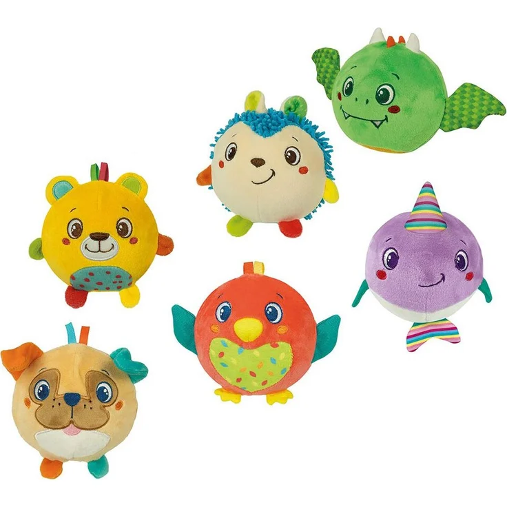 Clementoni Quetsch & Roll Weiche Tiere, Plüschspielzeug für Babys und Kleinkinder, Mehrfarbig