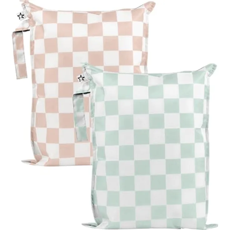 Tiny Twinkle Nass-Tasche, wasserdichtes 2er Set für nasse Badebekleidung und Windeln, 12,5" x 16", Unisex Karos, wiederverwendbar und umweltfreundlich