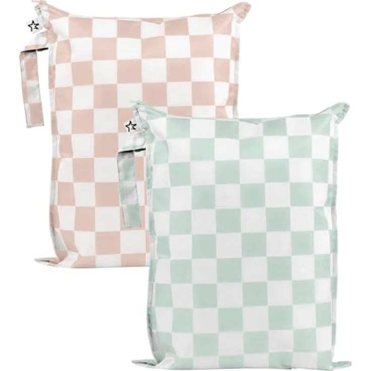 Tiny Twinkle Nass-Tasche, wasserdichtes 2er Set für nasse Badebekleidung und Windeln, 12,5" x 16", Unisex Karos, wiederverwendbar und umweltfreundlich – Bild 1