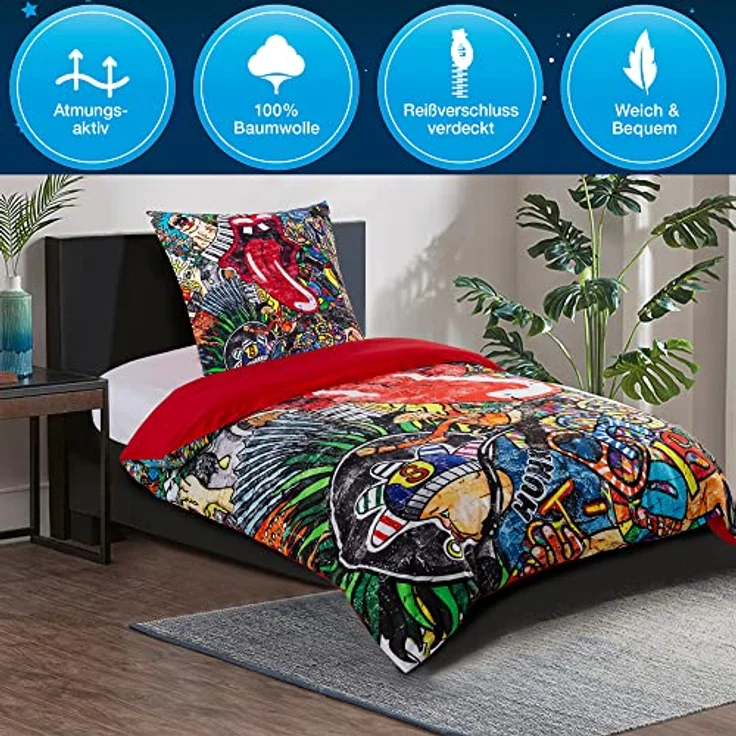 Sanilo® Bettwäsche 135x200 cm, 100% feinste Baumwolle, Oeko-TEX Zertifiziert, Graffiti Design – Bild 4