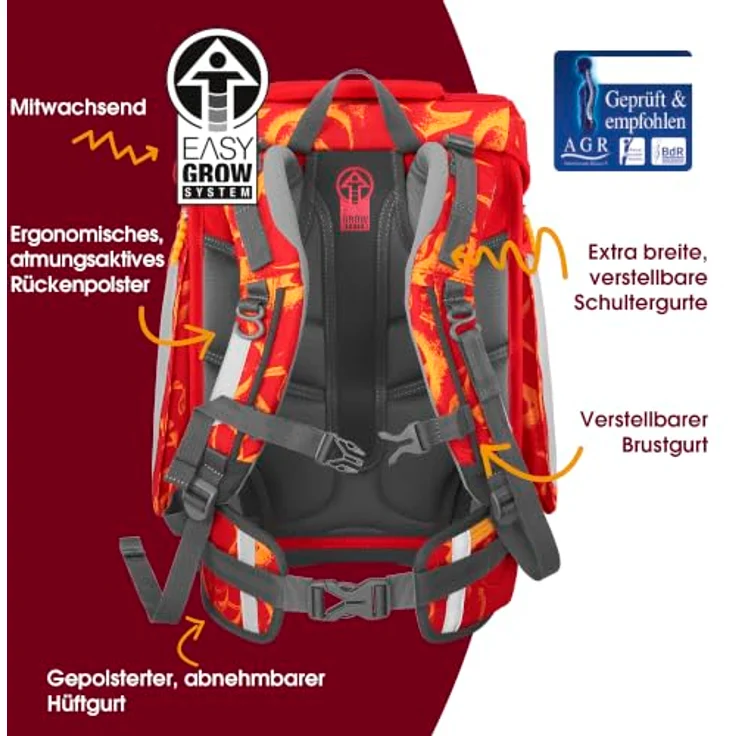 Hama Schulranzen Space, 5tlg. Set in Dragon Toro mit verstellbarer Rückenlänge, inkl. Federmäppchen, Schlamperetui, Turnbeutel und Magic Mags – Bild 4