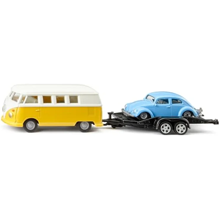 Siku Spielzeug-Bus Siku Super, VW T1 gelb-weiß mit Anhänger und hellblauem VW Käfer (2567) – Bild 1