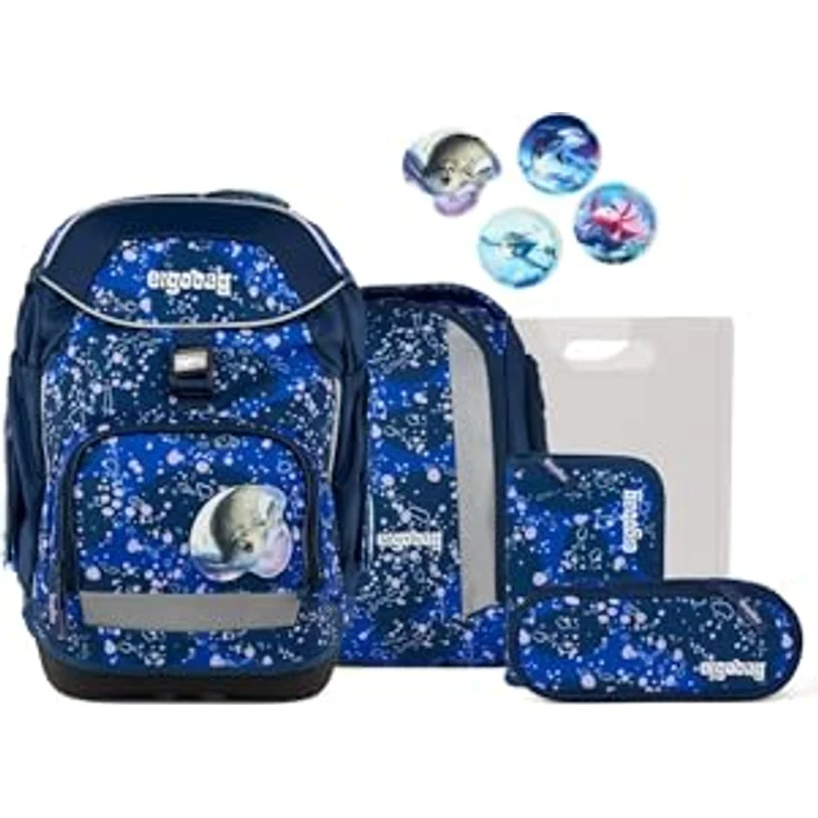 ergobag Pack Set, ergonomischer Schulranzen 6-teilig für 1. Klasse, flexibel, individualisierbar, standfest mit Reflektoren, inkl. Sportrucksack und gefülltem Federmäppchen – Bild 1