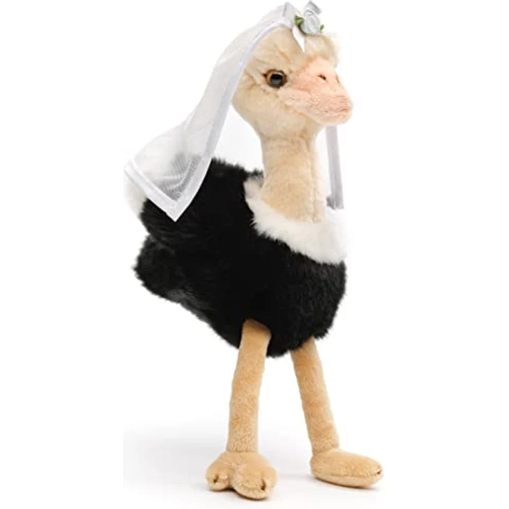 Uni-Toys - Strauß mit Braut-Schleier - 28 cm (Höhe) - Plüsch-Vogel, Brautstrauß - Plüschtier, Kuscheltier – Bild 1
