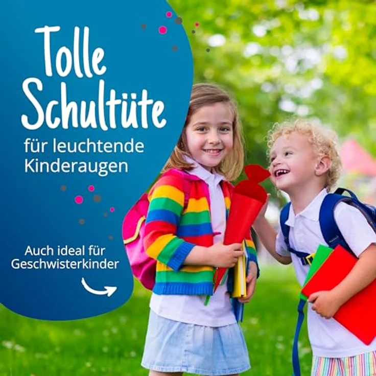itenga kleine Bastelschultüte, 35cm runder Rohling aus Karton für Geschwister mit Filzverschluss, rot – Bild 5