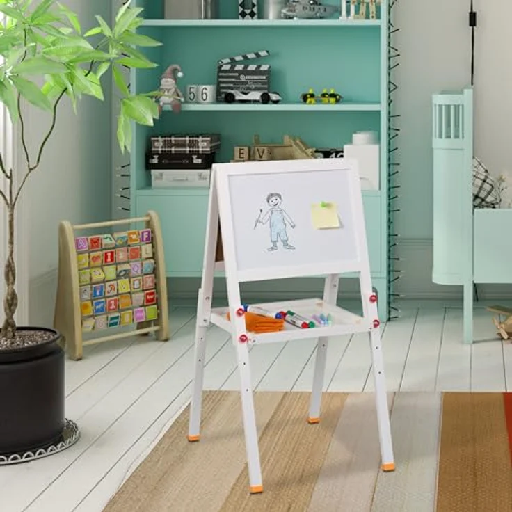Relaxdays Kinderstandtafel, 2-seitige Maltafel mit Whiteboard und Kreidetafel, höhenverstellbar, ideal für Kinderzimmer – Bild 2