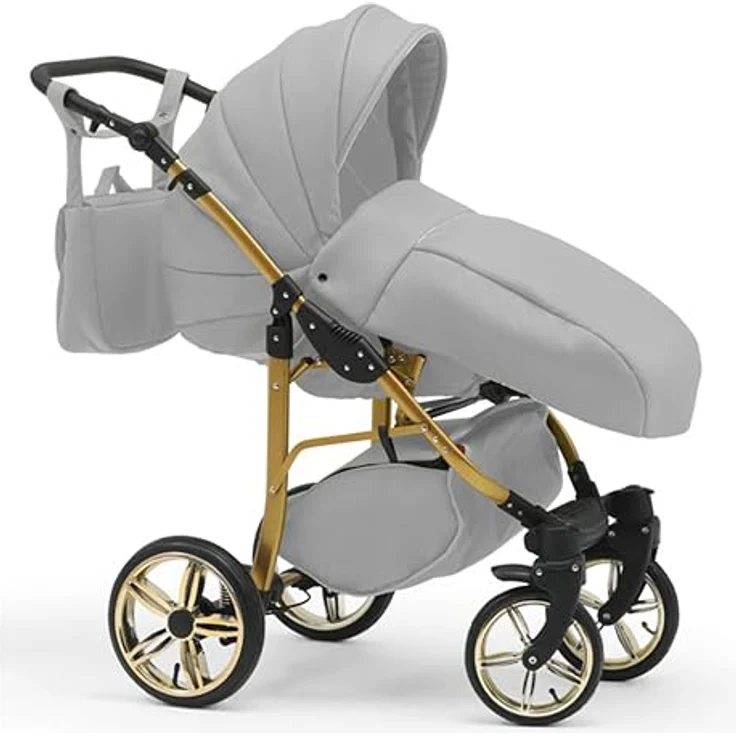 Elcar Kinderwagen-Set 5 in 1 Neo Gold inkl. Sportsitz, Autositz und Iso Base - 17 Teile - Federung, 360° schwenkbare Vorderräder - in 22 Farben – Bild 3
