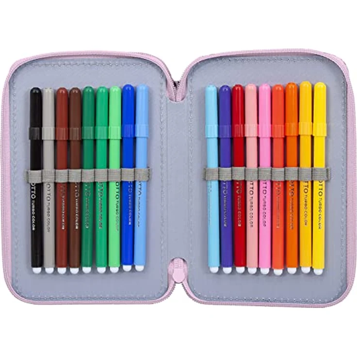 Clondo 3-Fach Federmäppchen für Mädchen, 44-teilig mit Schere, Lineal, Buntstiften, Rosa & Lila, ideal für Schule & als Geschenk – Bild 4