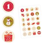 nikima Schönes für Kinder 24 Adventskalender Zahlen Aufkleber BEIGE Retro - rund 4 cm Ø - Sticker Weihnachten zum basteln dekorieren DIY