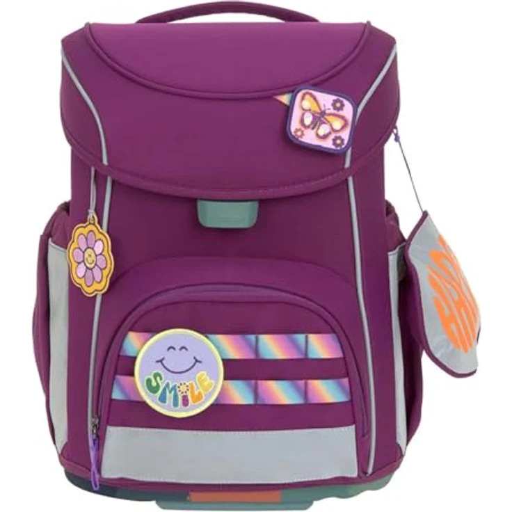 LÄSSIG Unique School Set Slim 7-teilig, Schulranzen mit durchdachtem Stauraum, Regenhülle und Reflektoren, Lilac – Bild 2