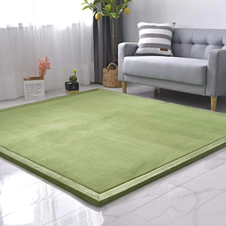 Loartee Samtmatte Teppich Matte, 3 cm dicker Kinderteppich Krabbeldecke in Moosgrün, 120x200 cm, vielseitig einsetzbar für Baby, Kinderzimmer, Schlafzimmer und Yoga – Bild 2