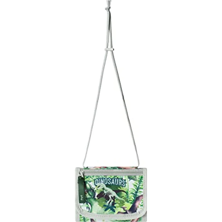 Baagl Brustbeutel Kinder, Mini Portemonnaie aus strapazierfähigem Polyester mit Reißverschluss-Münzfach, Dinosaurs Design – Bild 2