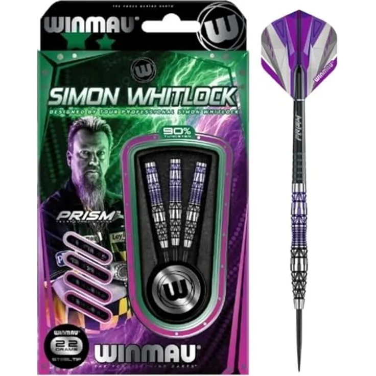 WINMAU Simon Whitlock Sonderedition 22g Profi Wolfram Steeltip Dartpfeile Set mit Flights und Schäfte, Prism Force Schäfte & Prism Alpha Flights, Lasergravierter Aluminium-Punktschutz – Bild 2