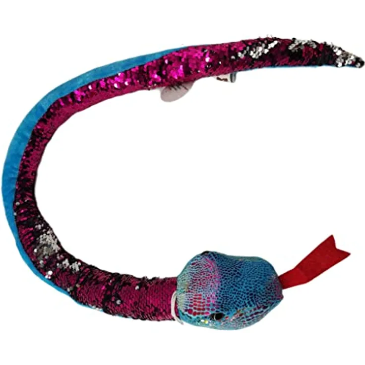 Plüschtier Plüschschlange XXL Plüsch-Schlange weich gefüllt, ideal zum Trösten Kuscheln Einschlafhilfe Toys Schlange Snake Kuscheltier (Blau Pink Glitzer 110 cm)