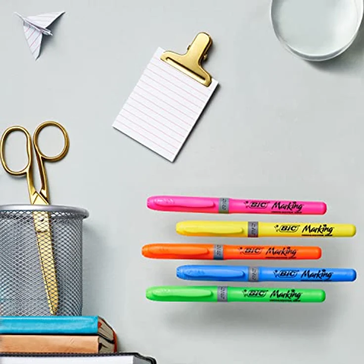 BIC Textmarker, 2x5 Highlighter Set, mit Keilspitze, drückt nicht durch Papier, mit Austrocknungsschutz – Bild 3