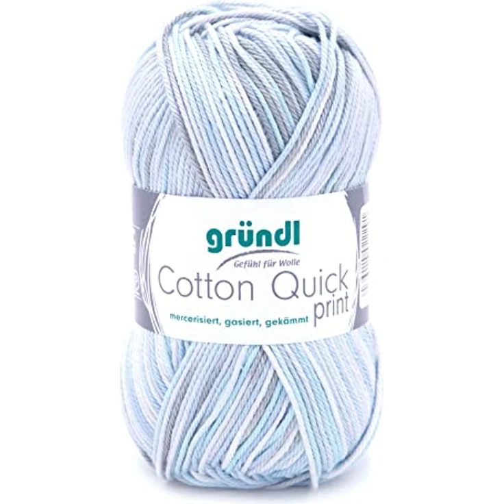 Gründl Cotton Quick Print Strickgarn / Häkelgarn (farbenfrohes Garn aus 100% Baumwolle, OEKO-TEX zertifiziert, 50 g / 125 m, Nadelstärke: 3 - 4, 1 x 50 g), Mint-Blau-Weiß-Grau-Mix Color – Bild 1