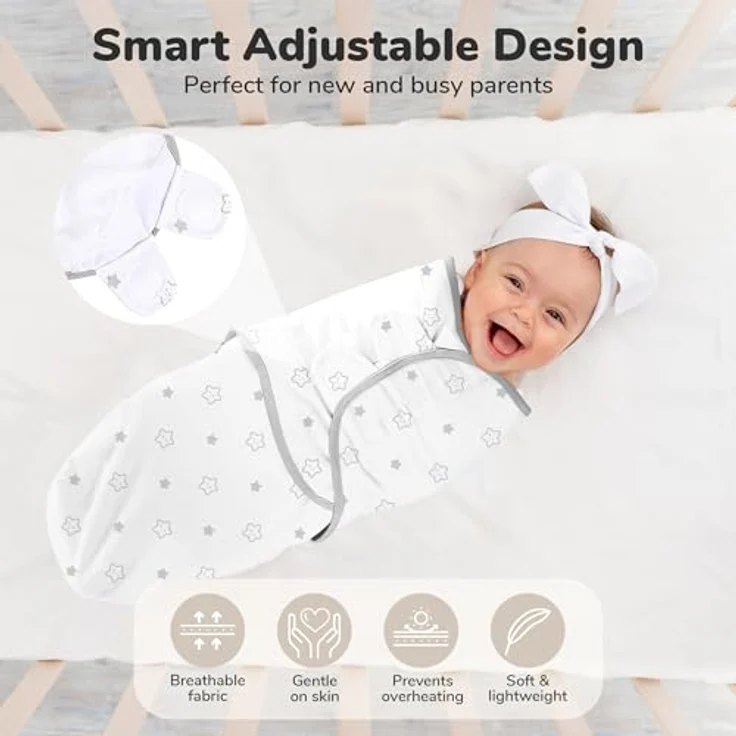 Mama Cheetah Pucksack Baby, Wickeltuch für Säuglinge (0-3 Monate), 100% Bio-Baumwolle, verstellbar, 3er-Pack Pucktuch, atmungsaktiv und schweißabsorbierend – Bild 5