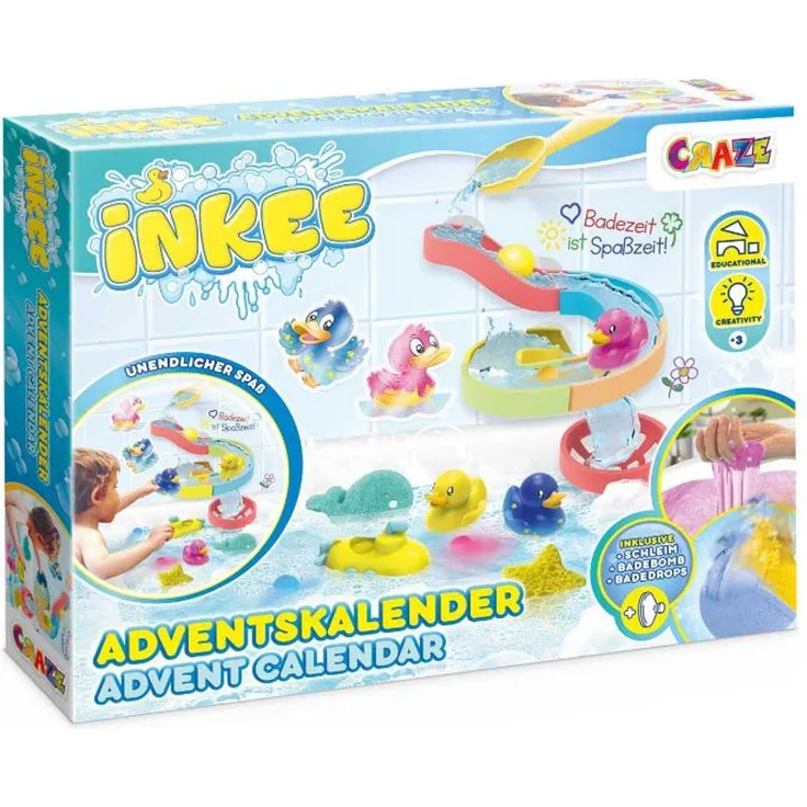 Craze 69769 Adventkalender INKEE Toys 2025, Badespielzeug für Kinder ab 3 Jahren, mehrfarbig, fördert Kreativität und Spielvergnügen, 32 cm hoch, 41 cm breit