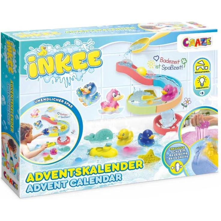 Craze 69769 Adventkalender INKEE Toys 2025, Badespielzeug für Kinder ab 3 Jahren, mehrfarbig, fördert Kreativität und Spielvergnügen, 32 cm hoch, 41 cm breit