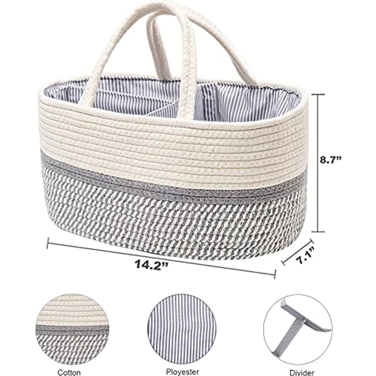 YeaYee Baby Windel Caddy Organizer, Multifunktionale Aufbewahrungsbox mit wechselbaren Fächern, 100% Baumwoll-Leinen, Tragbarer Aufbewahrungskorb für Windeln, Geschlechtsneutrales Design, Babyparty-Geschenk – Bild 4