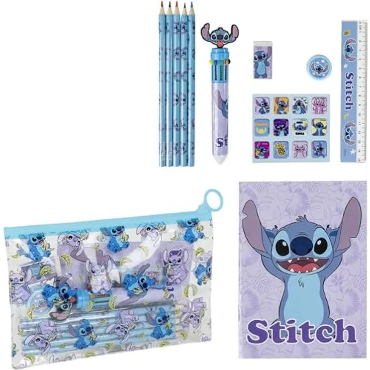 Lilo & Stitch Kreativset, Disney Lilo und Stitch Banana Schreibwarenset mit Stiften, Radiergummi und Lineal, 25 × 20 × 2 cm