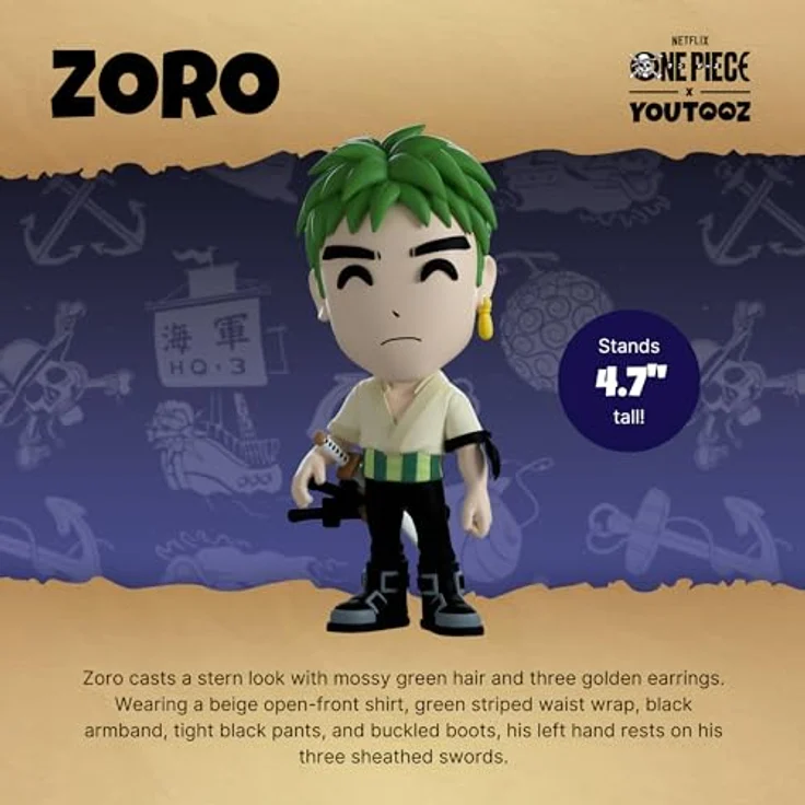 Youtooz One Piece: Zoro Vinyl-Figur, mehrfarbig mit Schwertkämpfer-Motiv – Bild 2