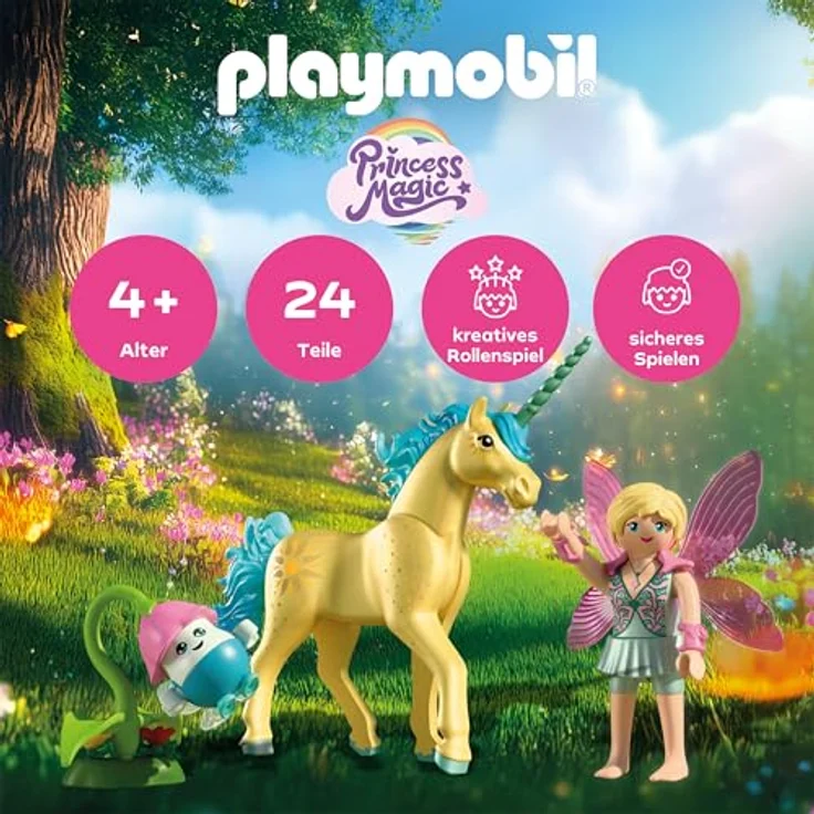 PLAYMOBIL Magic Unicorns Sammeleinhorn Sonnenscheinblüte mit Fee, magische Details & austauschbares Zubehör, für Kinder ab 4 Jahren, 71842 – Bild 2