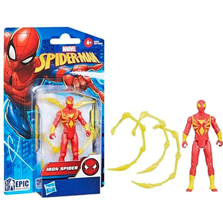 Marvel Spider-Man Epic Hero Series Iron Spider Action-Figur, 10 cm, rot/gold, 9 bewegliche Gelenke, inkl. Zubehör – Bild 1